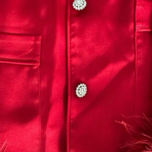 NADINE MERABI DARCIE Luxury Red Feathered Pijamas Set - Picture 4 of 12